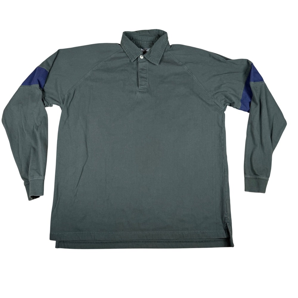 Wrangler Hero Mens XL Green Long Sleeve Rugby Polo Shirt Cotton Raglan